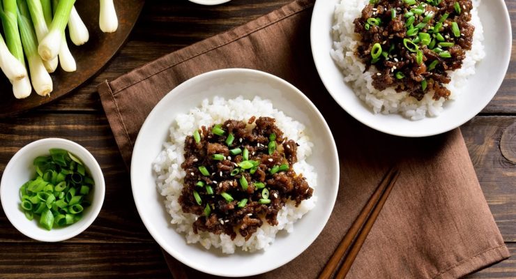 Instant Pot Korean Ground Beef Bowl with rice