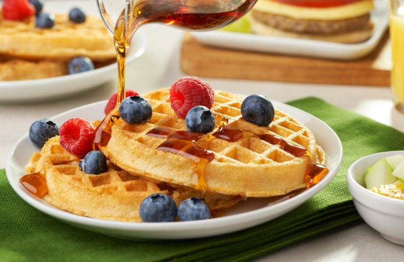 Nutrisystem Buttermilk Waffles Breakfast Ideas topped with berries and maple syrup