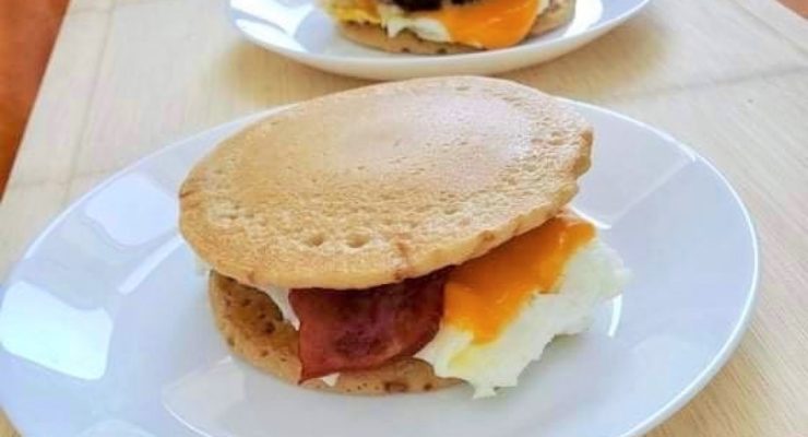 Homestyle Pancake Breakfast Sandwich with Turkey Bacon