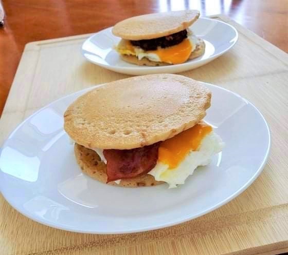 Homestyle Pancake Breakfast Sandwich with Turkey Bacon