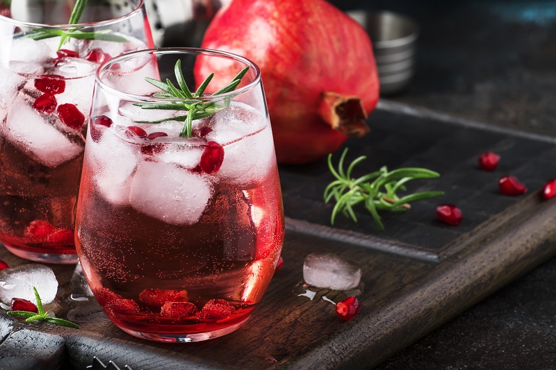 Glasses of sparkling pomegranate punch