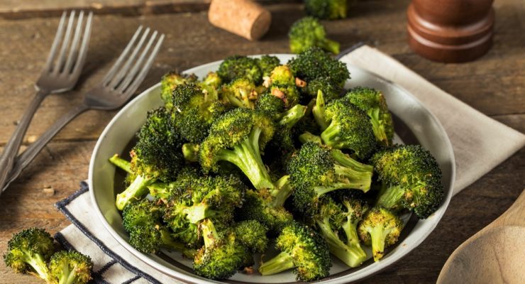 Plate full of crispy air fryer broccoli