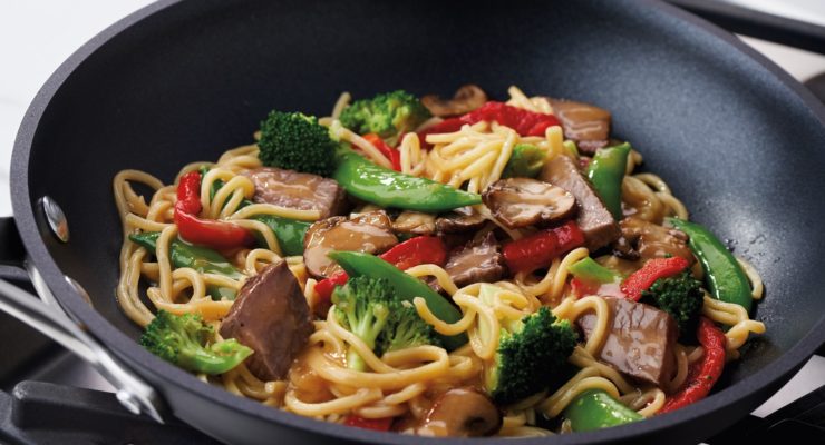 Beef Lo Mein in a skillet