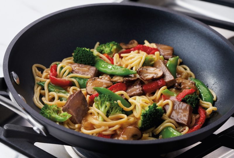Beef Lo Mein in a skillet