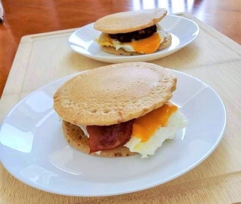 Homestyle Pancake Breakfast Sandwich with Turkey Bacon
