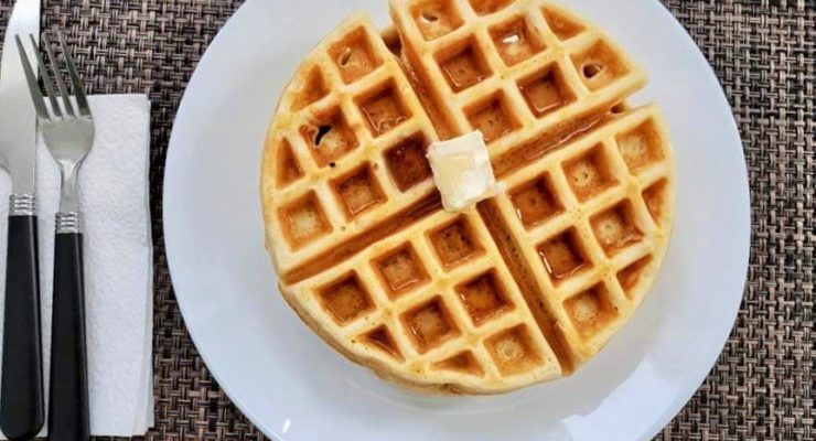 Protein Waffle on a plate with butter