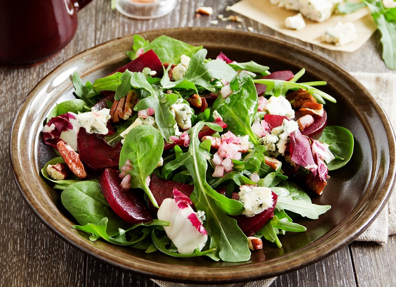 Balsamic Beet And Goat Cheese Salad with arugula