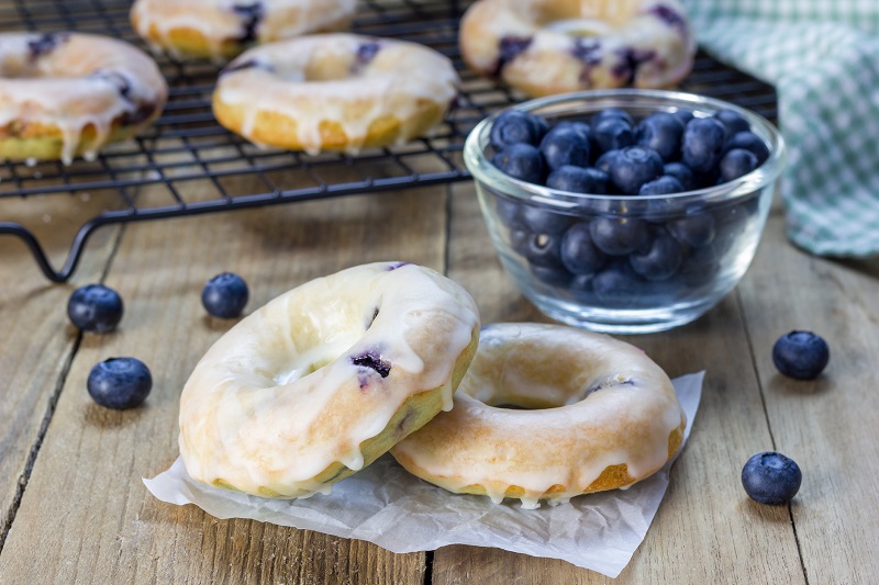 Freshly baked blueberry donuts