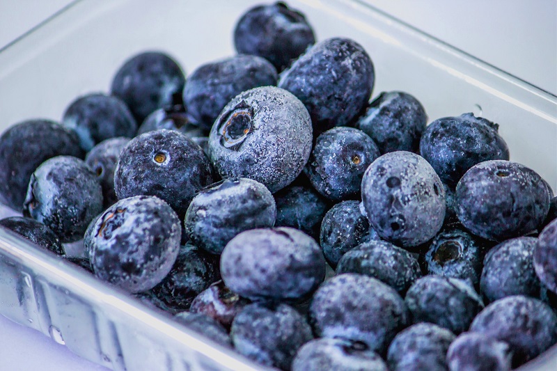 Frozen blueberries stored for later use