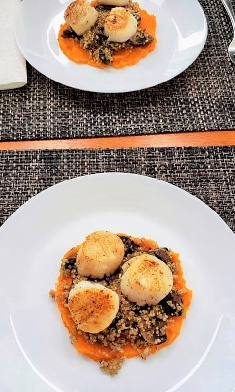 Pan Seared Scallops with butternut squash and mushroom quinoa
