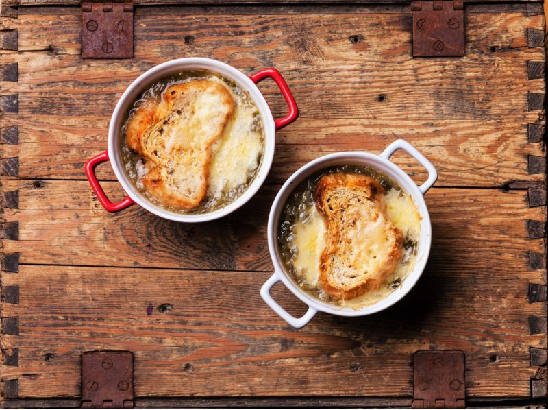 Two bowls of French onion soup