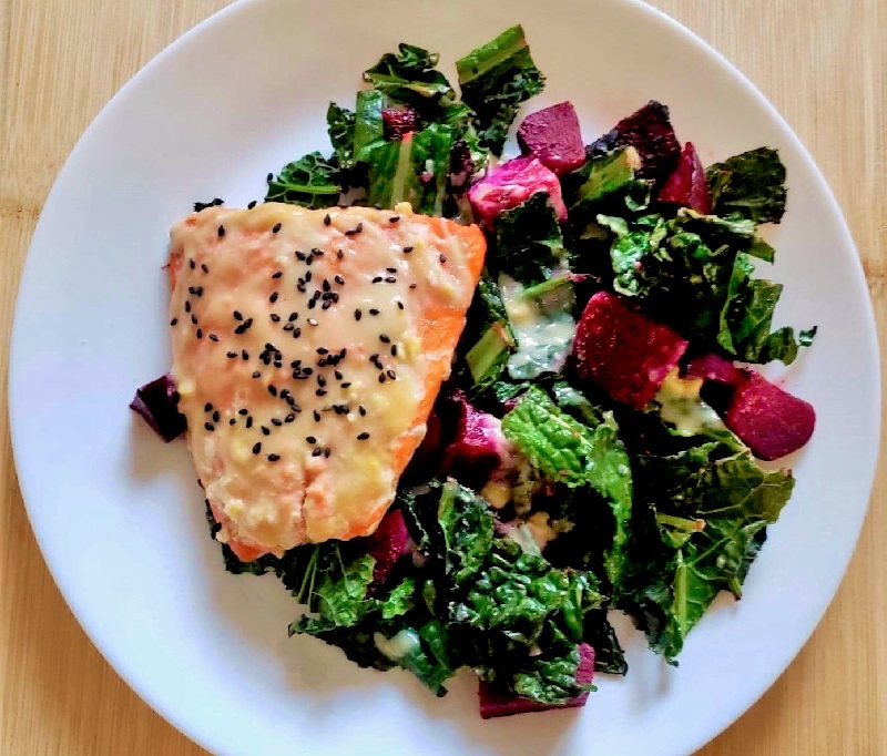 Miso Salmon with Kale and Beets