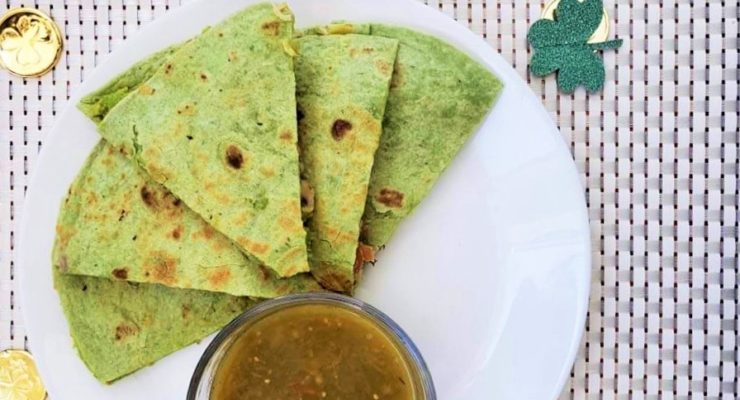 Green Black Bean and Cheese Quesadillas with salsa verde