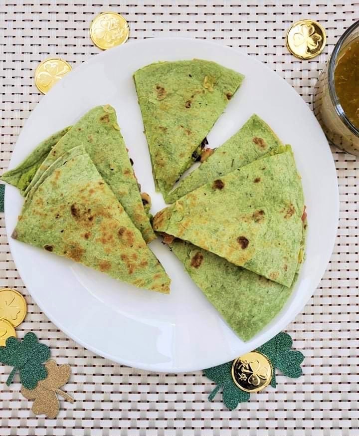 Green Black Bean and Cheese Quesadillas on a plate