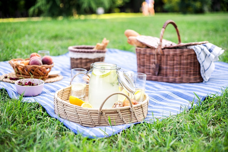 Picnic with food on towel