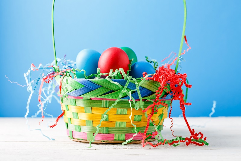 colorful Easter basket filled with eggs