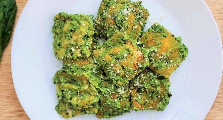 Air Fried Toasted Ravioli with Fresh Green Sauce