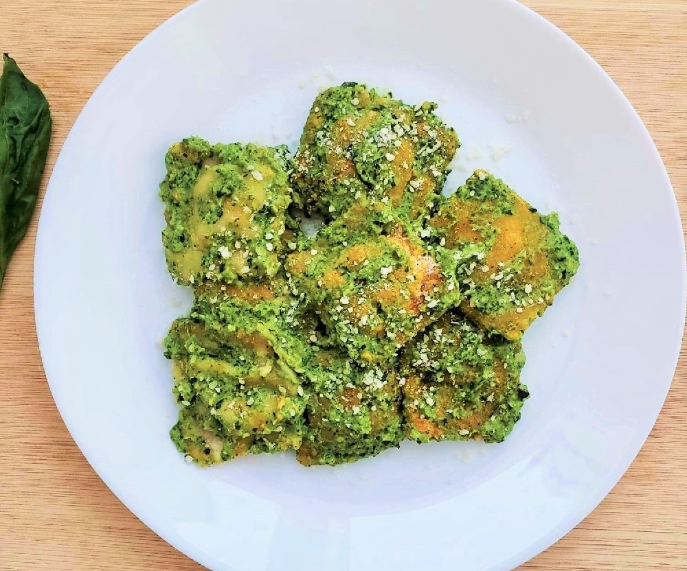 Air Fried Toasted Ravioli with Fresh Green Sauce