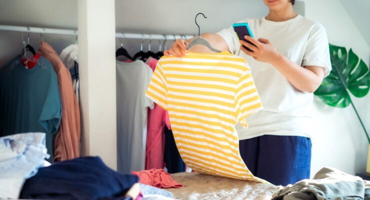 woman selling clothes online spring cleaning