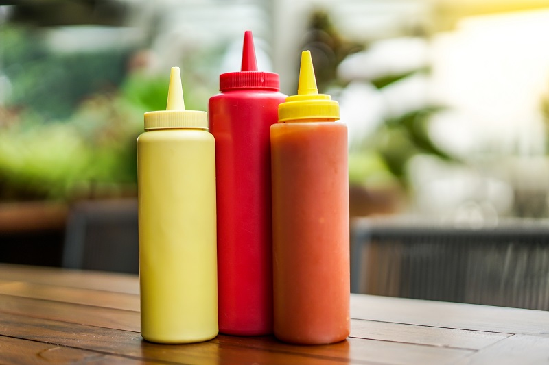 Sauce, Ketchup, And Mustard Bottle