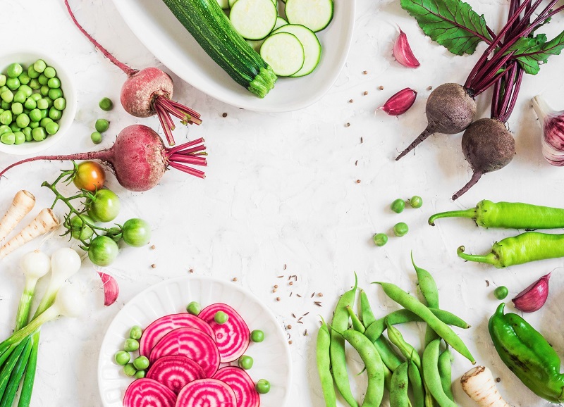 fresh colorful vegetables on a white table