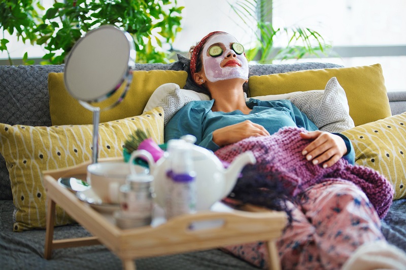woman doing a face mask at home