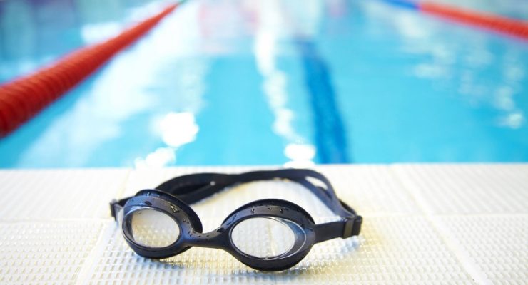 swimming pool and goggles.
