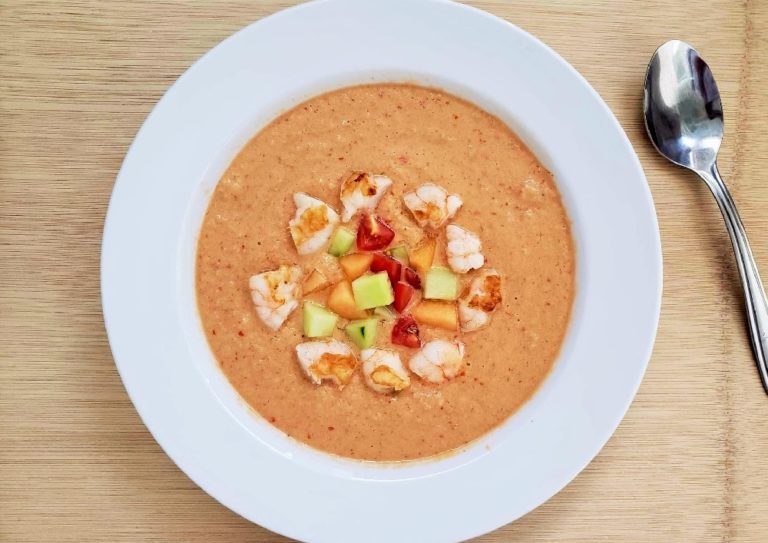Spicy Cantaloupe Melon Gazpacho with Shrimp The Leaf