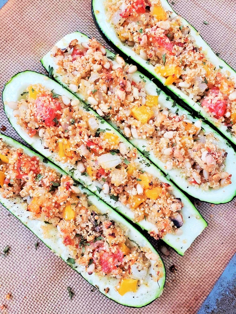 Vegetarian Stuffed Zucchini Boats with vegetables and quinoa