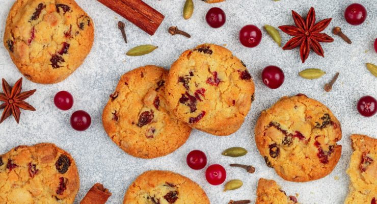 Freshly baked homemade cookies with cranberries