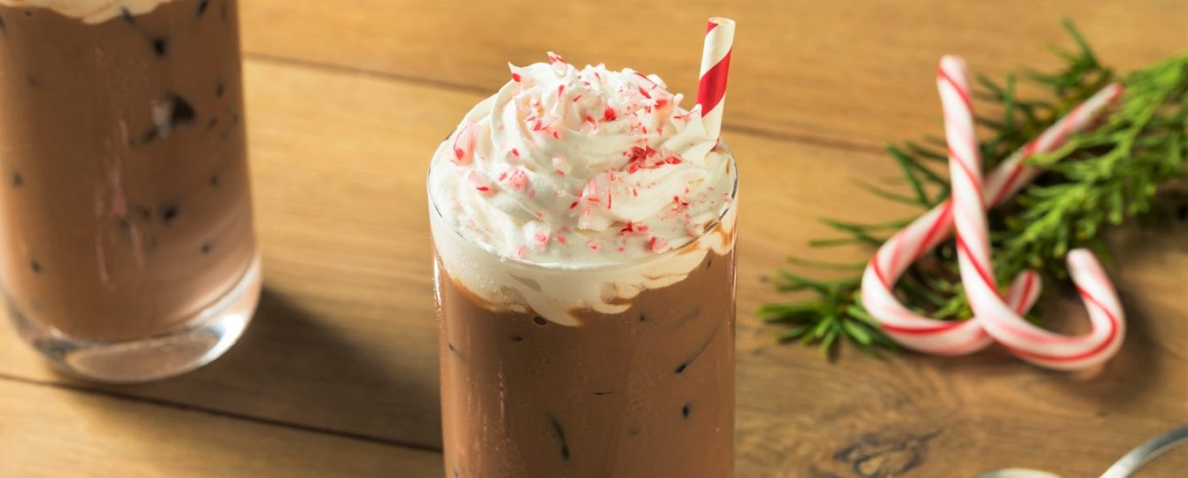 holiday coffee drink with peppermint candy canes