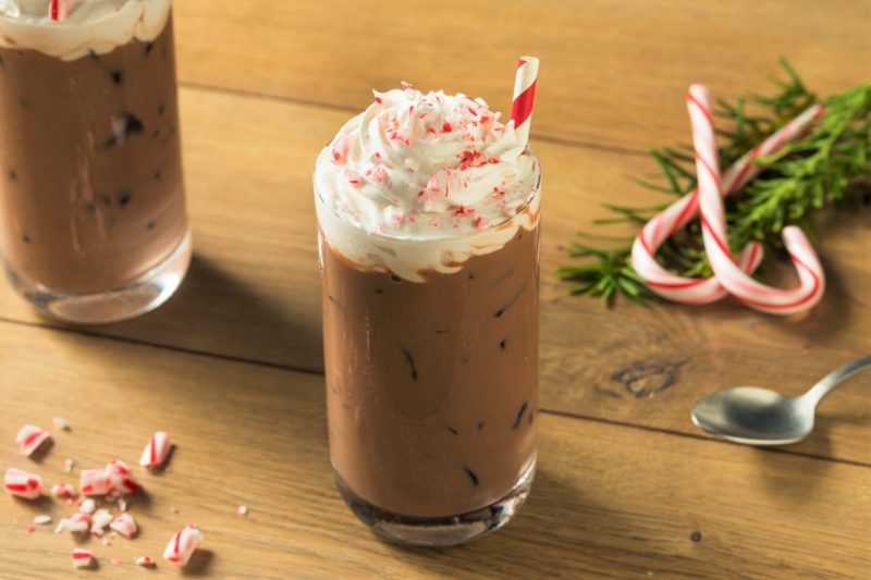 holiday coffee drink with peppermint candy canes