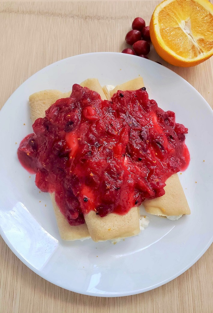 Cranberry Orange Crepes with ricotta filling