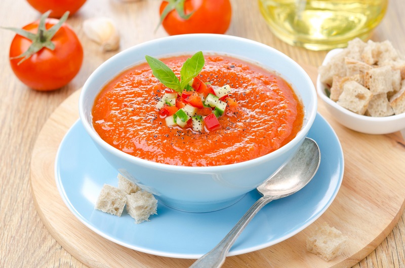 Cucumber and Tomato Gazpacho is an easy to make healthy veggie side dish 