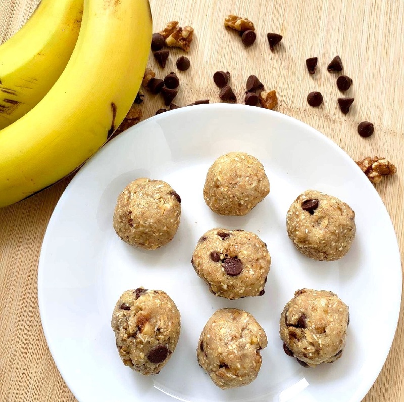 Chunky Monkey Cookie Dough Balls with bananas, chocolate chips and walnuts