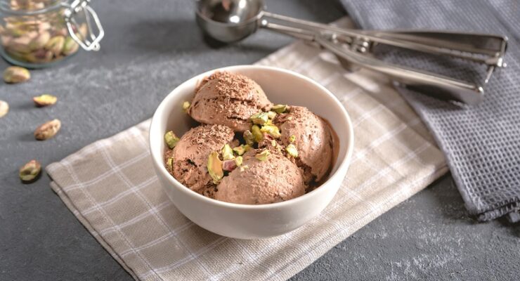 Chocolate Cottage Cheese Ice Cream with Pistachios