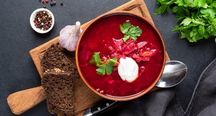 Bowl of Ukrainian Borscht beetroot soup