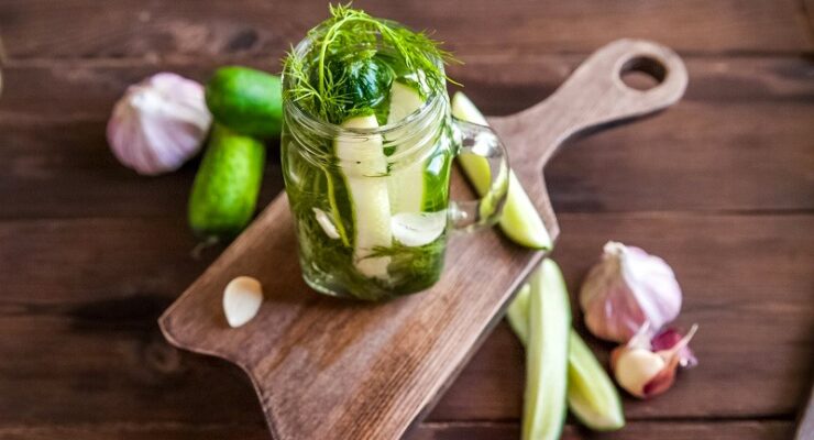 homemade garlic dill pickles in a jar