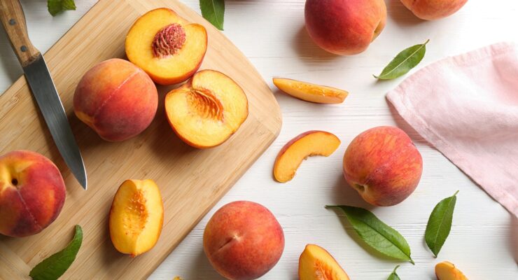 peaches on a table