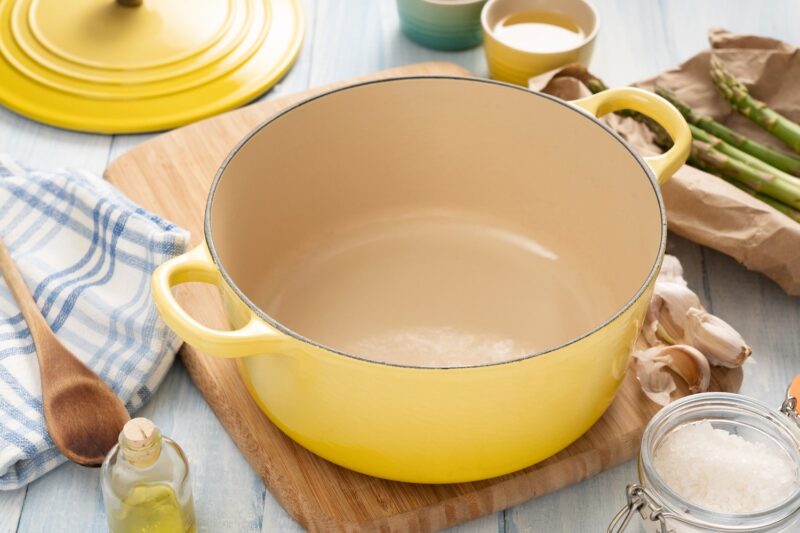 pale yellow enameled dutch oven