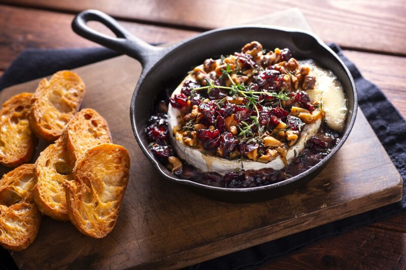 baked brie with baguette slices for a healthy fall appetizer