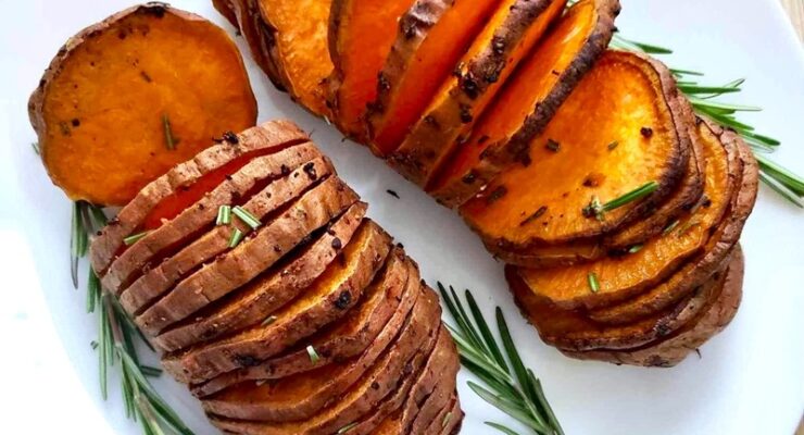Hasselback Sweet Potatoes with fresh herbs