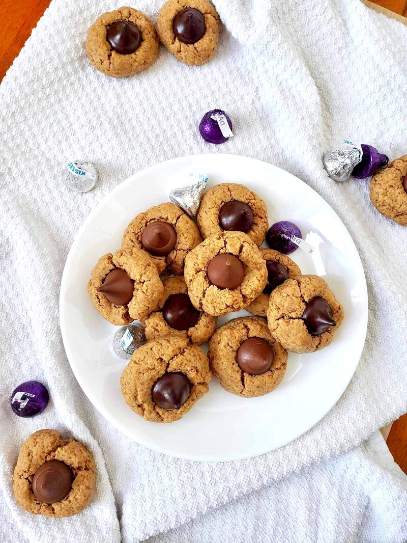 Peanut Butter Blossoms made with dark and milk chocolate