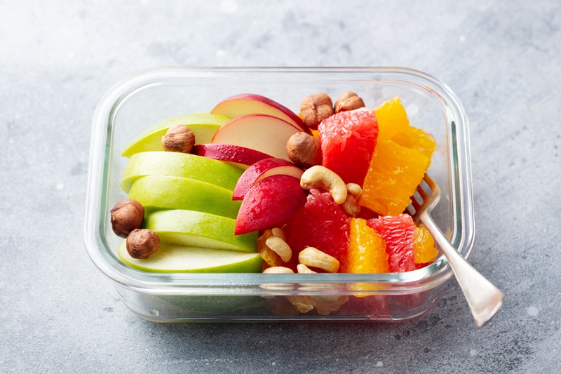 fruit in a bowl with nuts