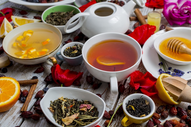 Various leaves of tea and spices 