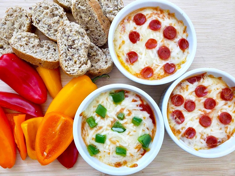 Cottage Cheese Pizza Bowls with various toppings and dippers