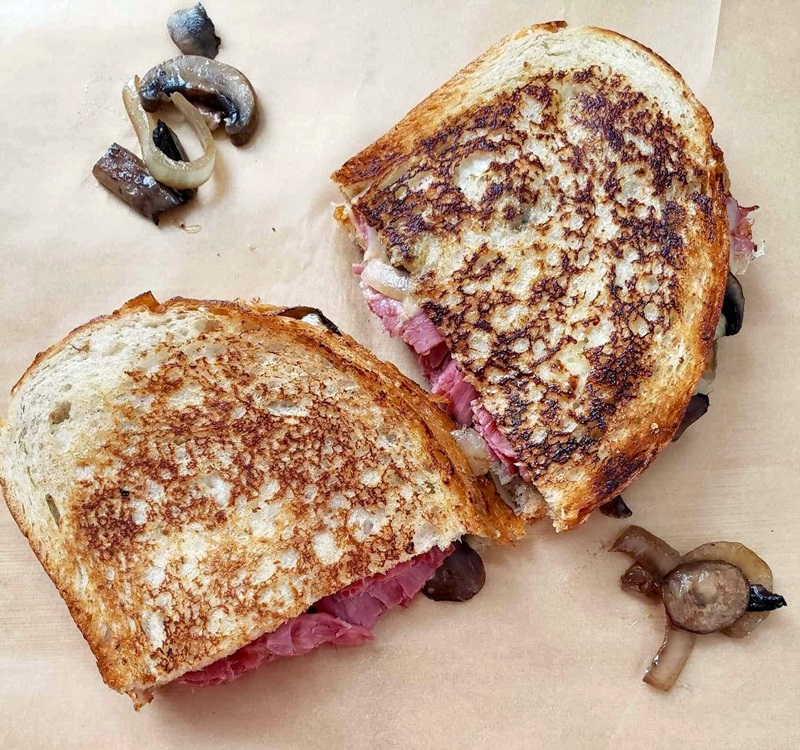 Corned Beef Sandwich with Roasted Onions and Mushrooms