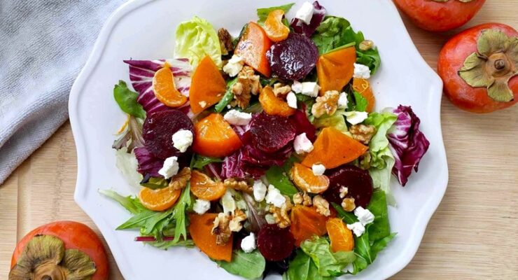 Beet and Persimmon Salad with Goat Cheese