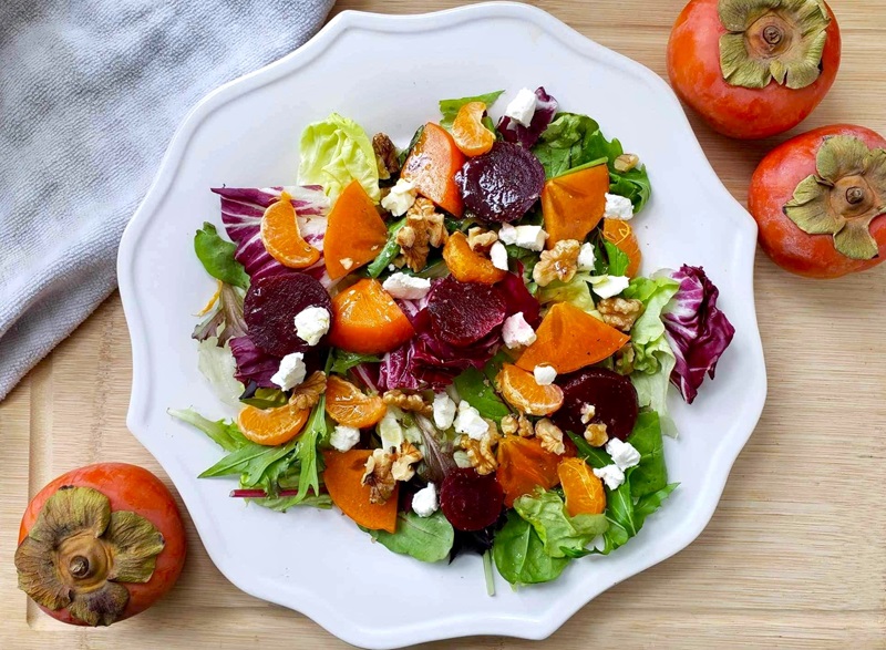 Beet and Persimmon Salad with Goat Cheese