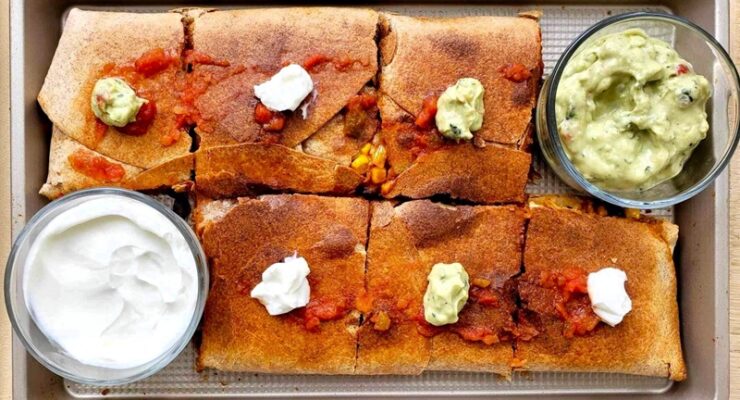 Sheet Pan Quesadillas with guacamole and sour cream